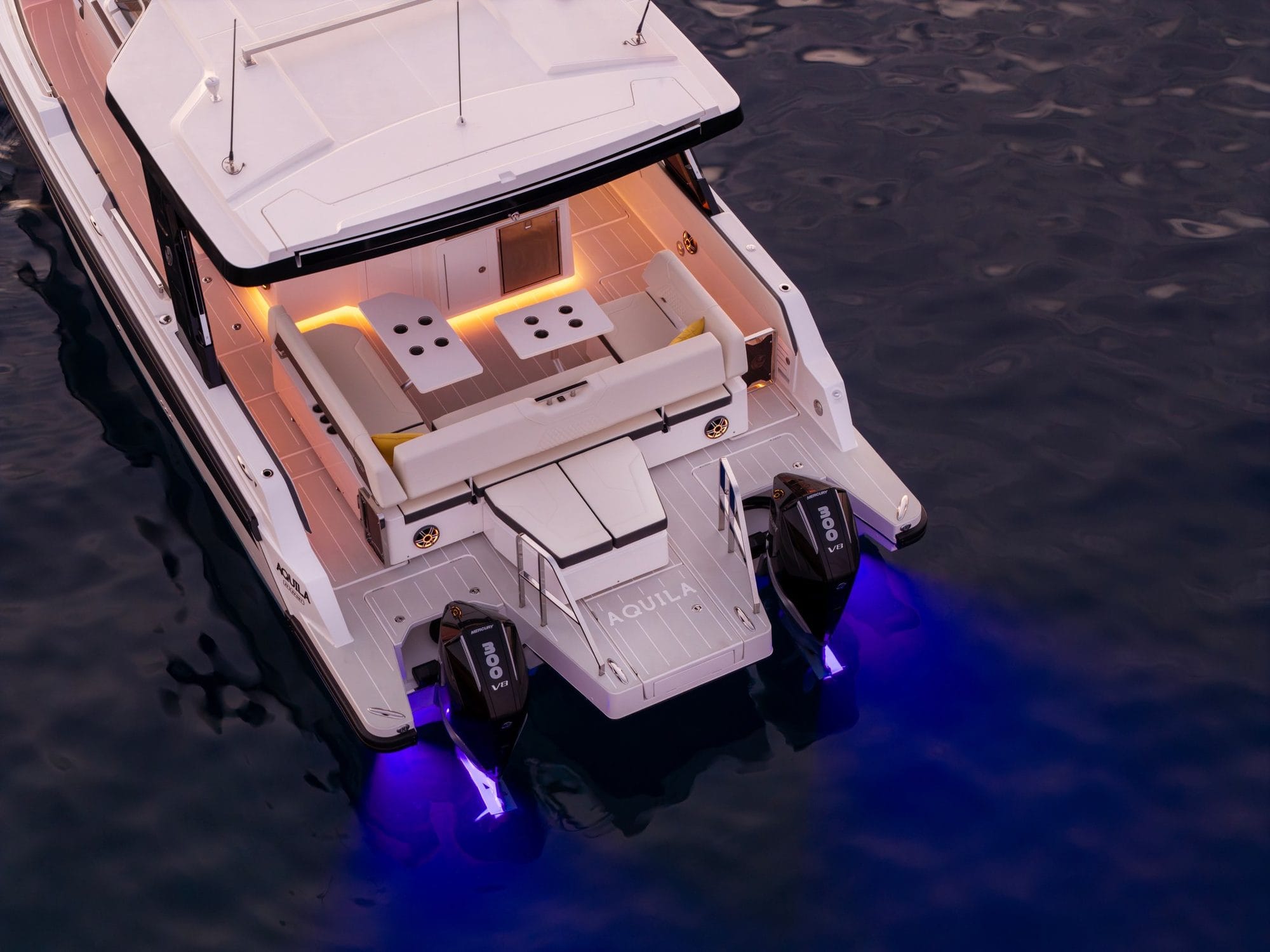 The 35 Sport at night from the stern