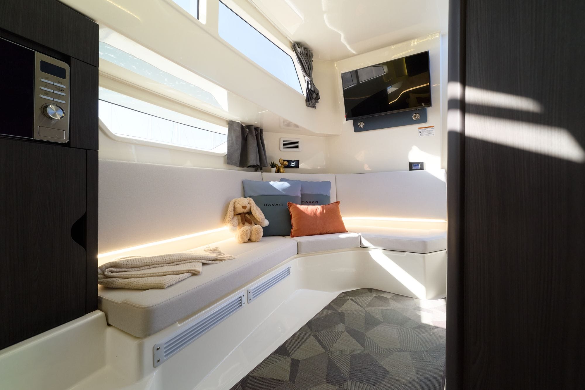 The cabin below with a double berth