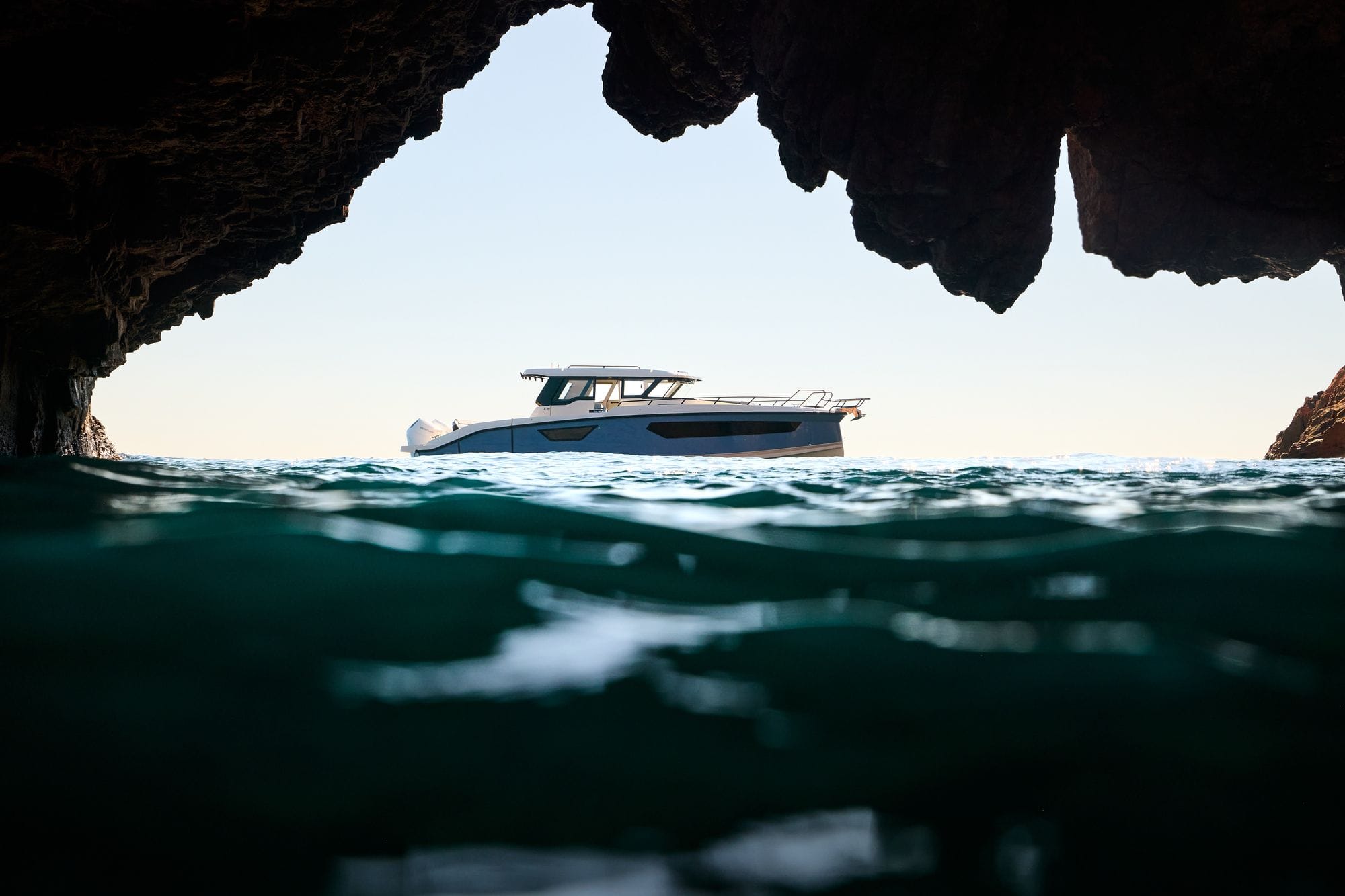 The C38 framed by a sea cave