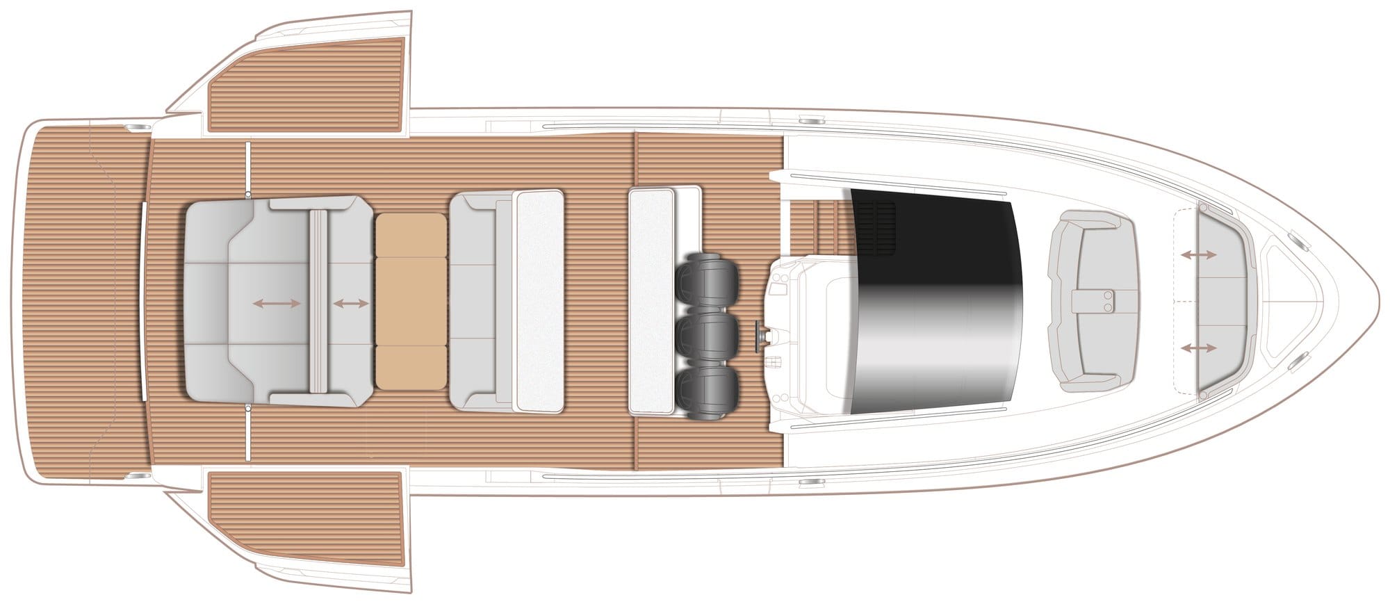 Main deck plan of the Princess C48 Open, seen from above