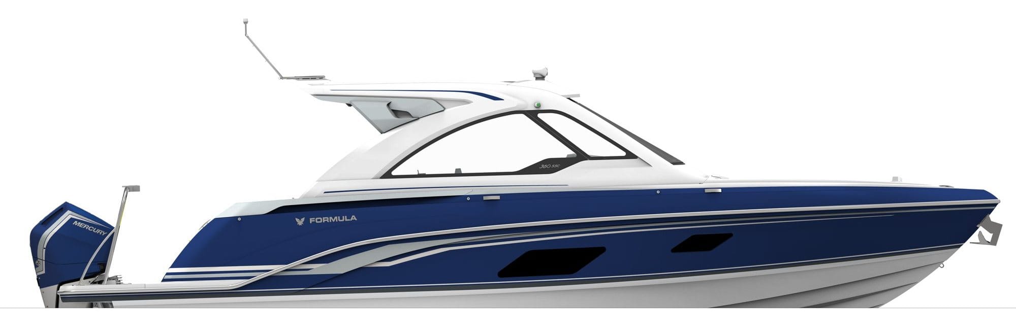 The 360 SSC with a blue hull and graphic