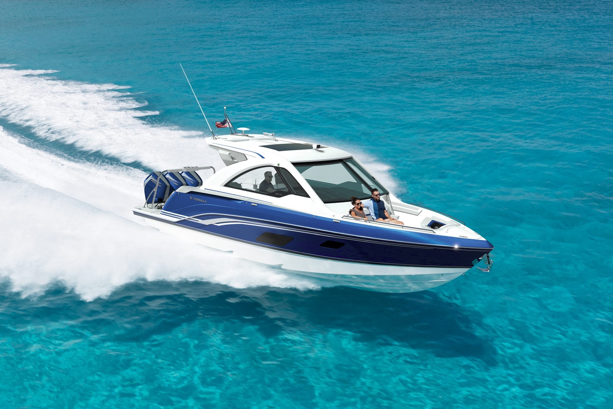 The 360 SSC underway with triple outboards