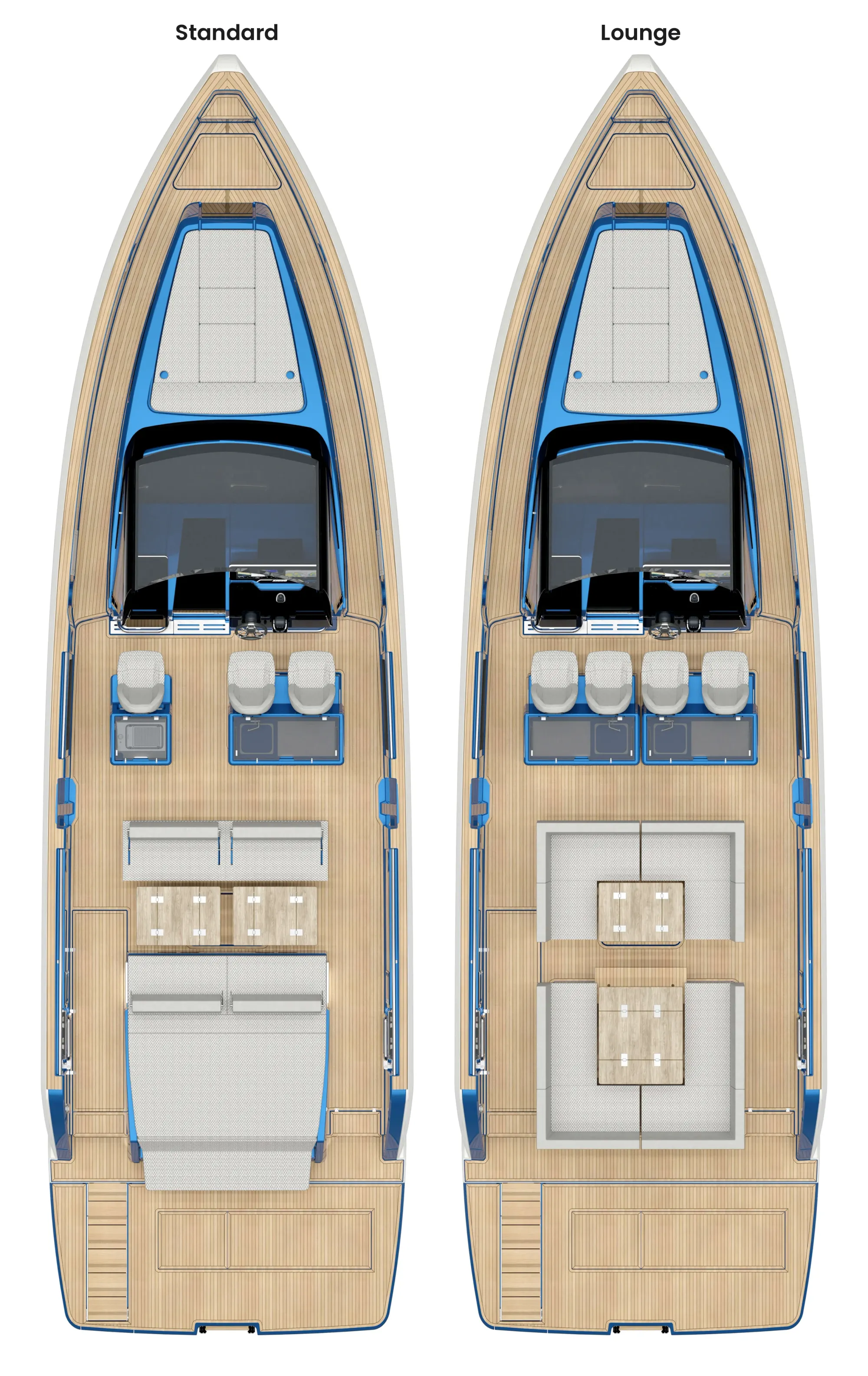 Fjord drawing of the two deck layouts, standard and lounge