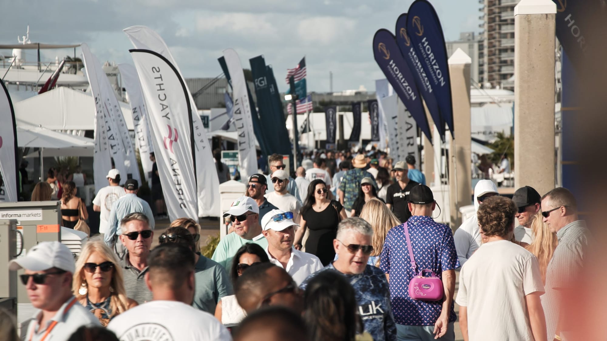 Visitors walking the docks at the Fort Lauderdale International Boat Show in 2023