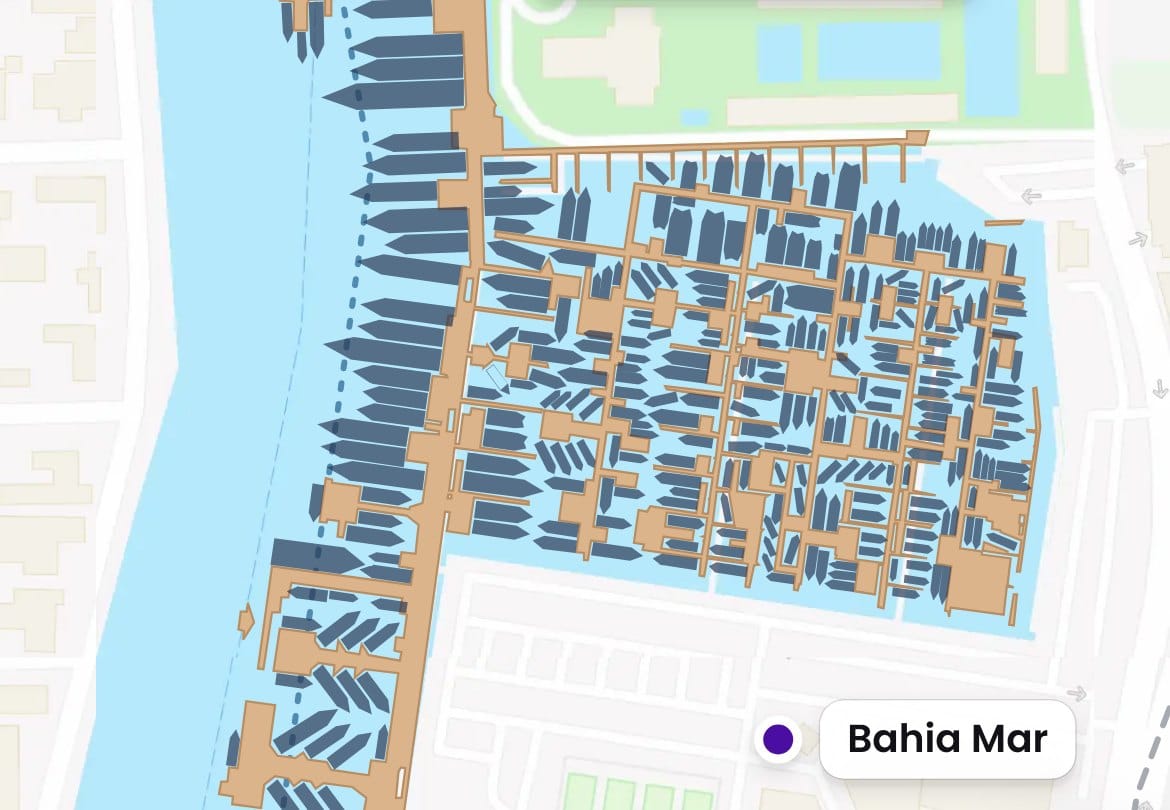 FLIBS 2026 interactive map of the Bahia Mar docks and boats