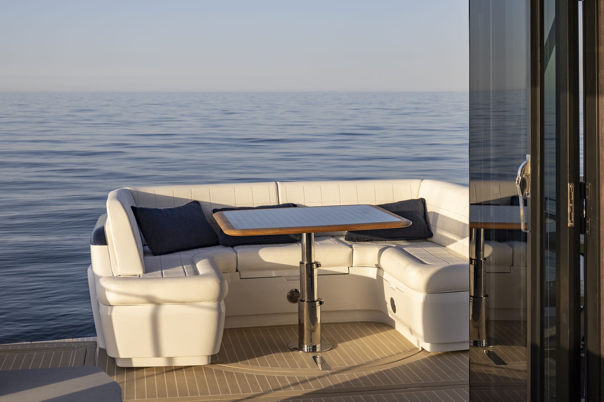 The aft sofa and table in the cockpit