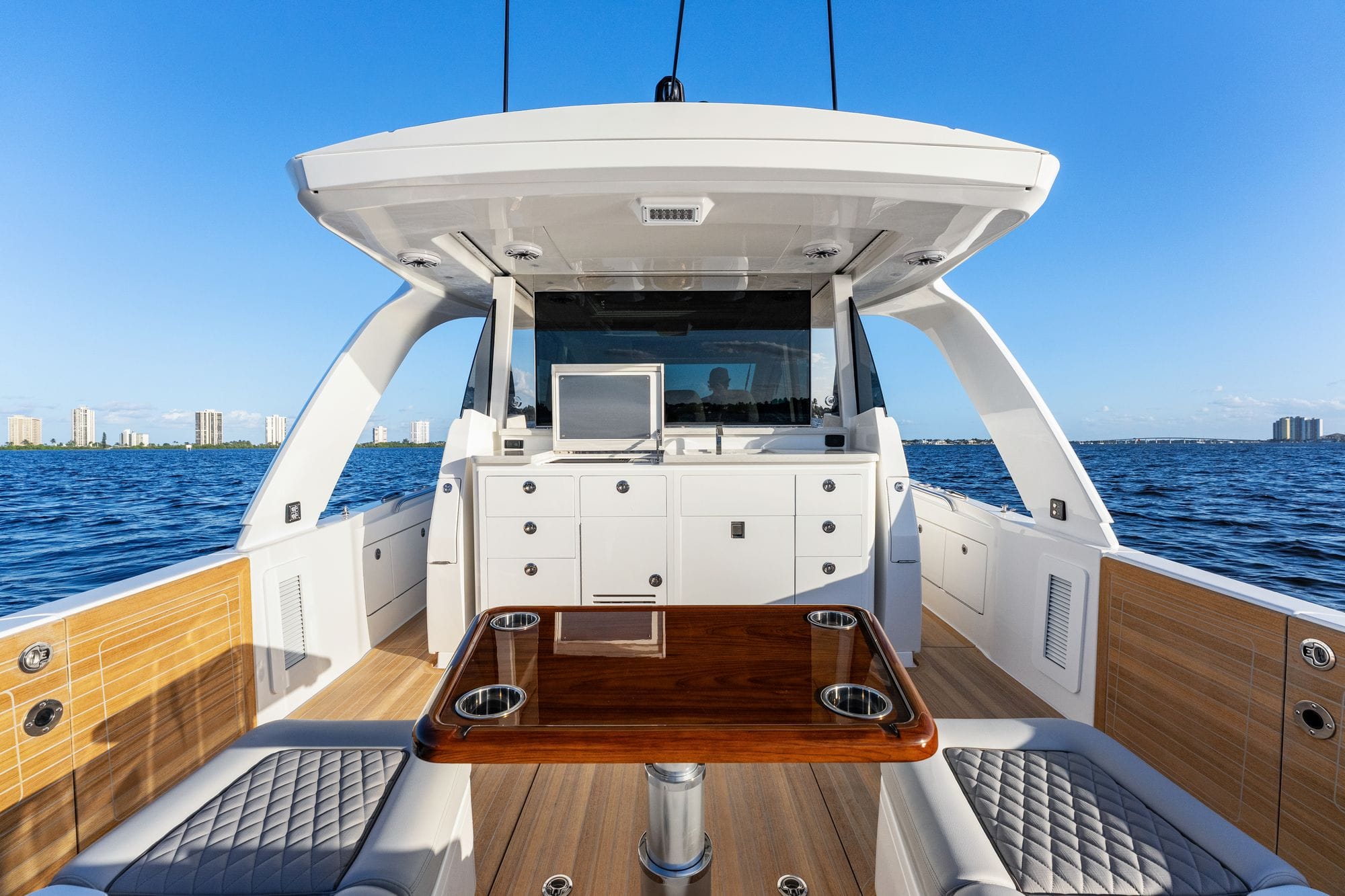 The cockpit looking forward into the pilothouse