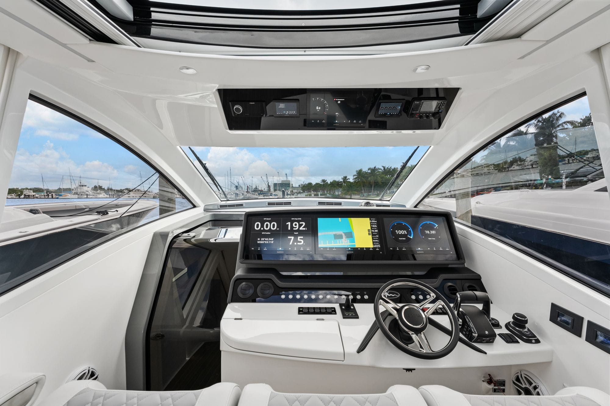The Valhalla 46 helm with flush displays and the one-piece windshield