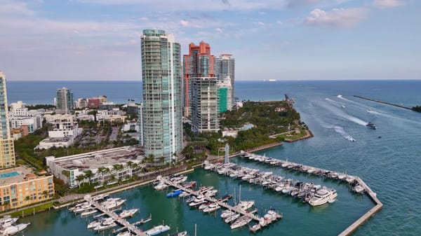 Aerial view of South Pointe and Miami Beach Marina in Miami Beach, Florida